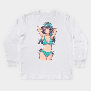 Cute girl in bikini anime Kids Long Sleeve T-Shirt